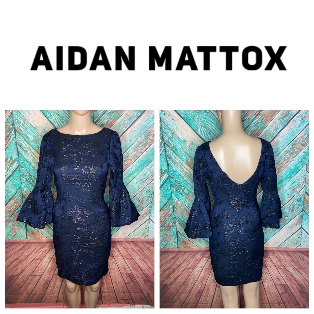 Aidan Mattox Jacquard Navy Mini Metallic Shift Dress